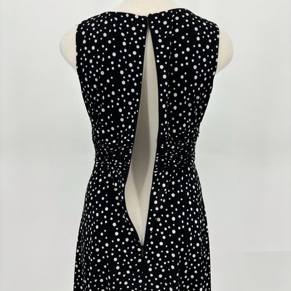 Petite Black with White Polka Dots Sleeveless Ruched Waist Dress, Small - Picture 14 of 16